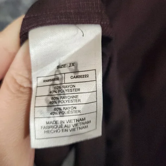 Perry Ellis Dress Shirt Button Up Pockets Men's 2X Long Sleeve Burgundy Red - Picture 10 of 12